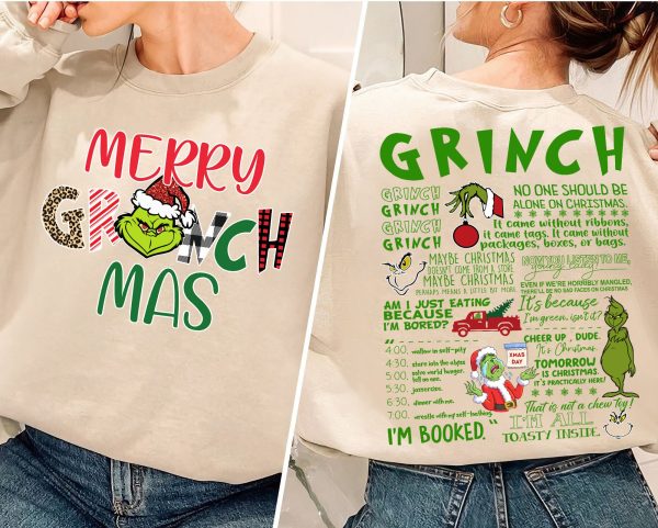 Merry GrinchMas Double Sided Crewneck Sweatshirt Christmas Gift