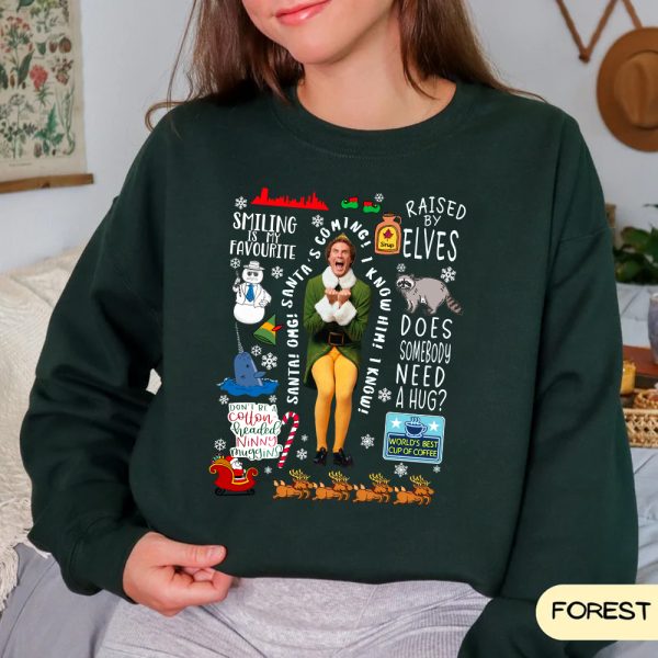 Buddy The Elf Portrait Vintage Quotes Christmas Sweatshirt Hoodie T-Shirt