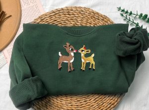 Rudolph and Clarice Embroidered Sweatshirt, Christmas Crewneck Hoodie Tshirt