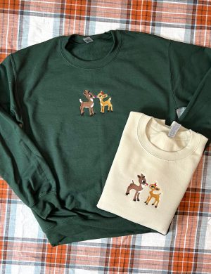 Classic Rudolph and Clarice Reindeer Embroidered Sweatshirt Hoodie T-Shirt