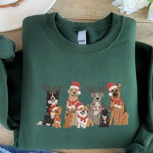 Embroidered Christmas Family Dogs Sweatshirt Hoodie T-Shirt