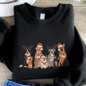 Embroidered Christmas Family Dogs Sweatshirt Hoodie T-Shirt