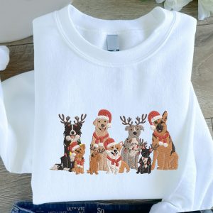 Embroidered Christmas Family Dogs Sweatshirt Hoodie T-Shirt