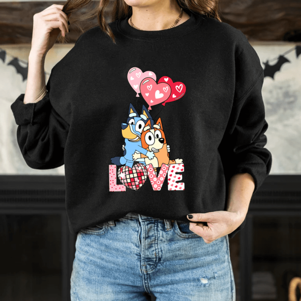 Bluey And Bingo Couple Valentine Sweatshirt Hoodie T-Shirt